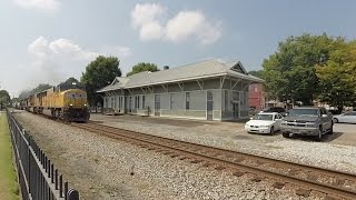 CSX Mixed Freight with All EMD Six Axle Power Passes L&N Depot - UP 4954 & 4667, CSX 8525 & 8823