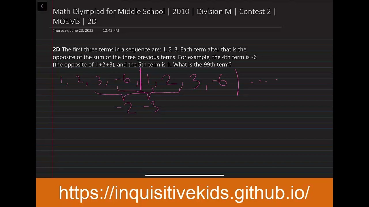 Math Olympiad for Middle School | 2010 | Division M | Contest 2 | MOEMS ...