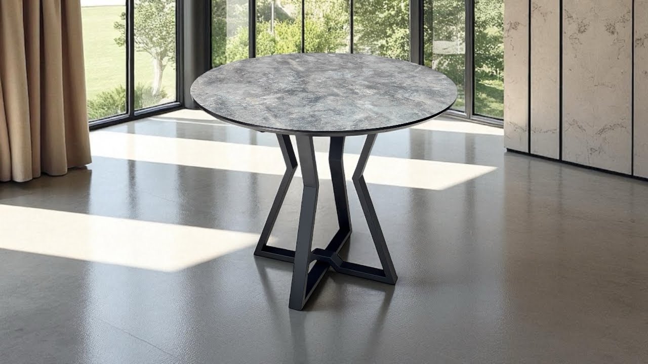 Круглий розкладний стіл (Egger F121 ST87 Камінь метал антрацит) SW2662