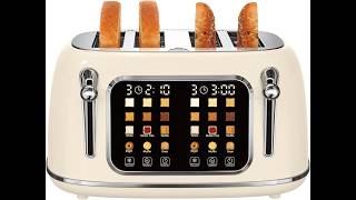 Mecity Toaster 4 Slice, Touch Screen Wide Slot Retro Toaster For Breads Bagel Muffin Waffle,