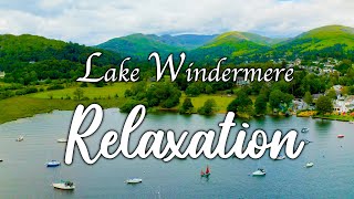 4K Relaxation video flying over Lake Windermere, Lake District.