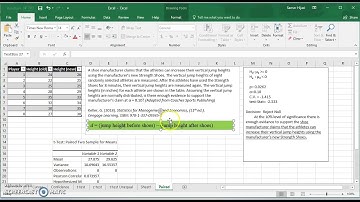 Performing a t-test for two means paired samples (Dependent samples) in MS Excel 2016 (Office 365)