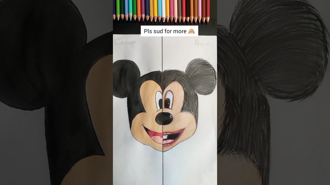 drawing Mickey Mouse 🐀 cartoon Vs realism ☺️ part-2 