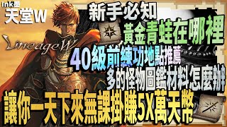 《天堂W》讓你一天順利掛賺5X萬天幣 快速抽完每日免費變身卡!「黃金青蛙怎麼找 怎樣從蛙群中直接選取攻擊」將多的怪物圖鑑材料利用 40級前練功的好地點【Ink墨】無課攻略EP.1