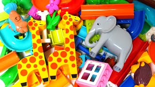 Satisfying Building Blocks Marble Run ASMR Very popular big giraffe and big elephant block coaster