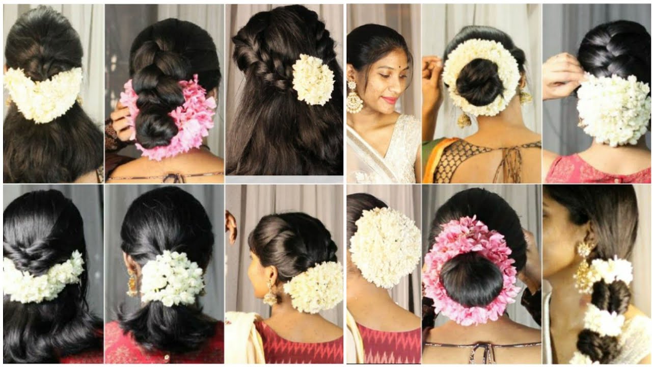 Half Up Half Down Hairstyle with Jasmine Flowers/Gajra for Tamil Hindu  Weddings | Thuri Makeup - YouTube