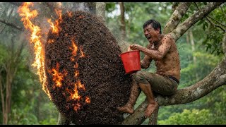 No Rope, No Gear, Just Skill: Harvesting Honey Amidst a Bee Storm