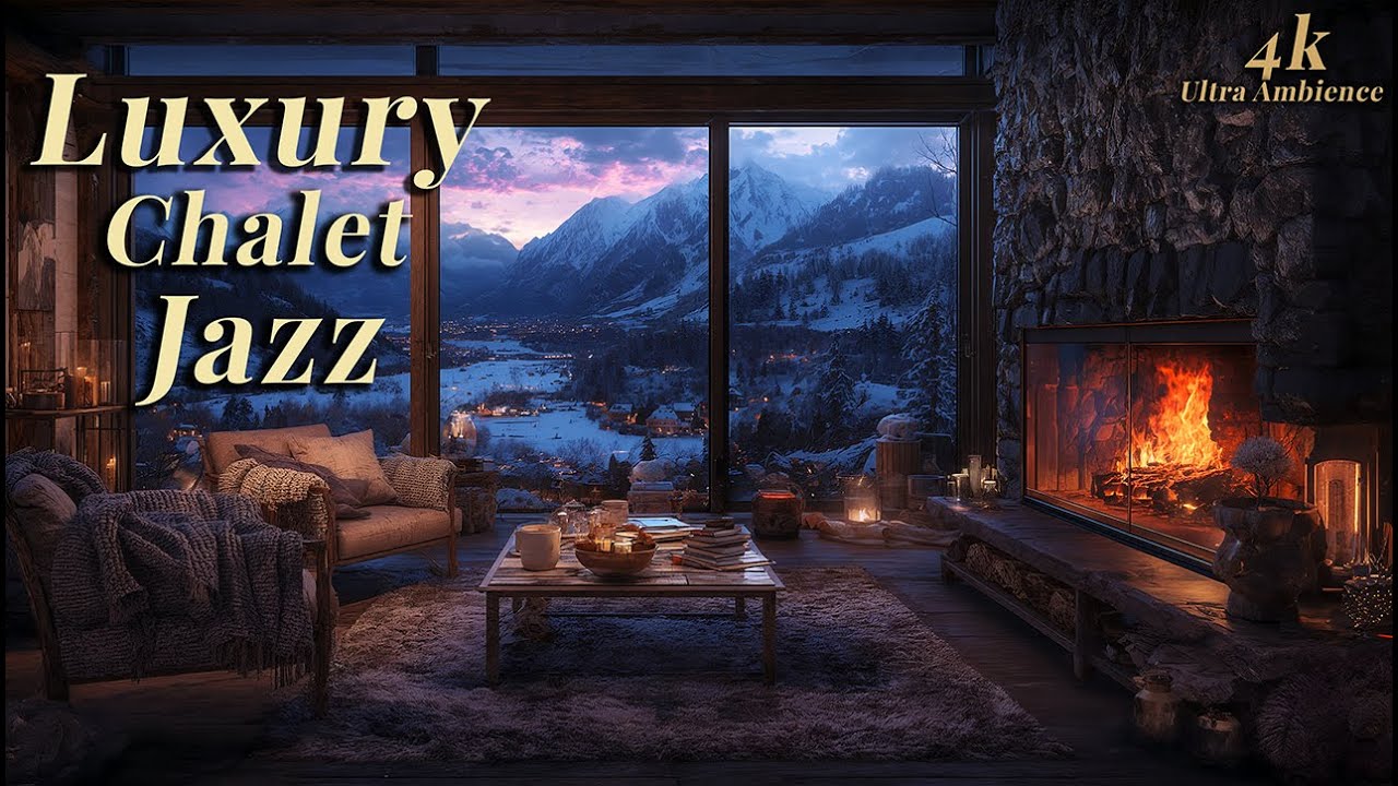 Luxury Mountain Chalet ❄️ Relaxing Jazz & Cozy Fireplace 4K