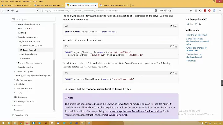 Azure sql database server level and database level firewall rules