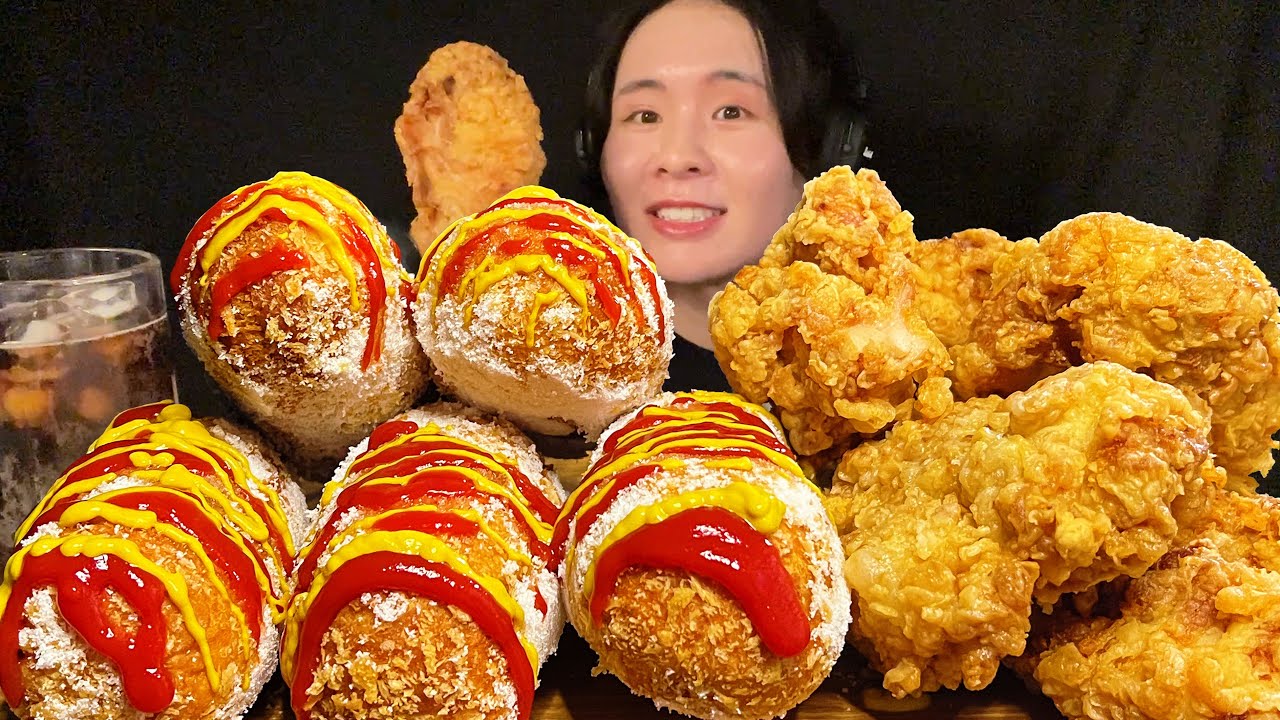 ASMR チーズドッグ&クリスピーチキン大食い‼️〜地元のお祭りは洗礼を受けるものです〜【咀嚼音】