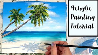 How to Paint A Tropical Beach  Beginner Acrylic Painting Tutorial