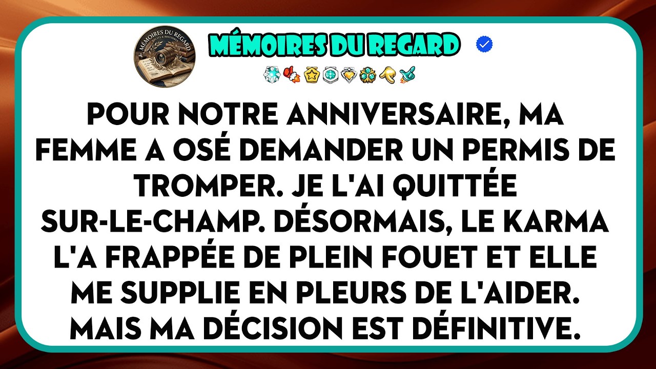 « Il n’y a rien à débattre : c’est elle qui a demandé la permission de coucher avec un autre pour notre anniversaire de mariage, en pleine cuisine, comme si elle réclamait un abonnement. Quand...