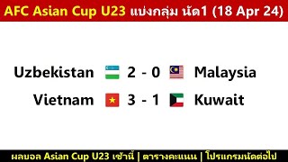 ผลบอล AFC Asian Cup U23 รอบแบ่งกลุ่ม นัด1 : เวียดนามอัดคูเวต มาเลเซียพ่ายอุซเบกิสถาน (18/4/24)