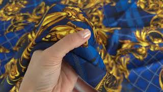 Crep subțire cu elastan imprimeu baroc albastru auriu