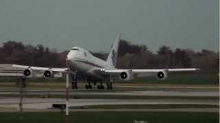 Heavy Boeing 747SP Holding the Nose Wheel off Landing