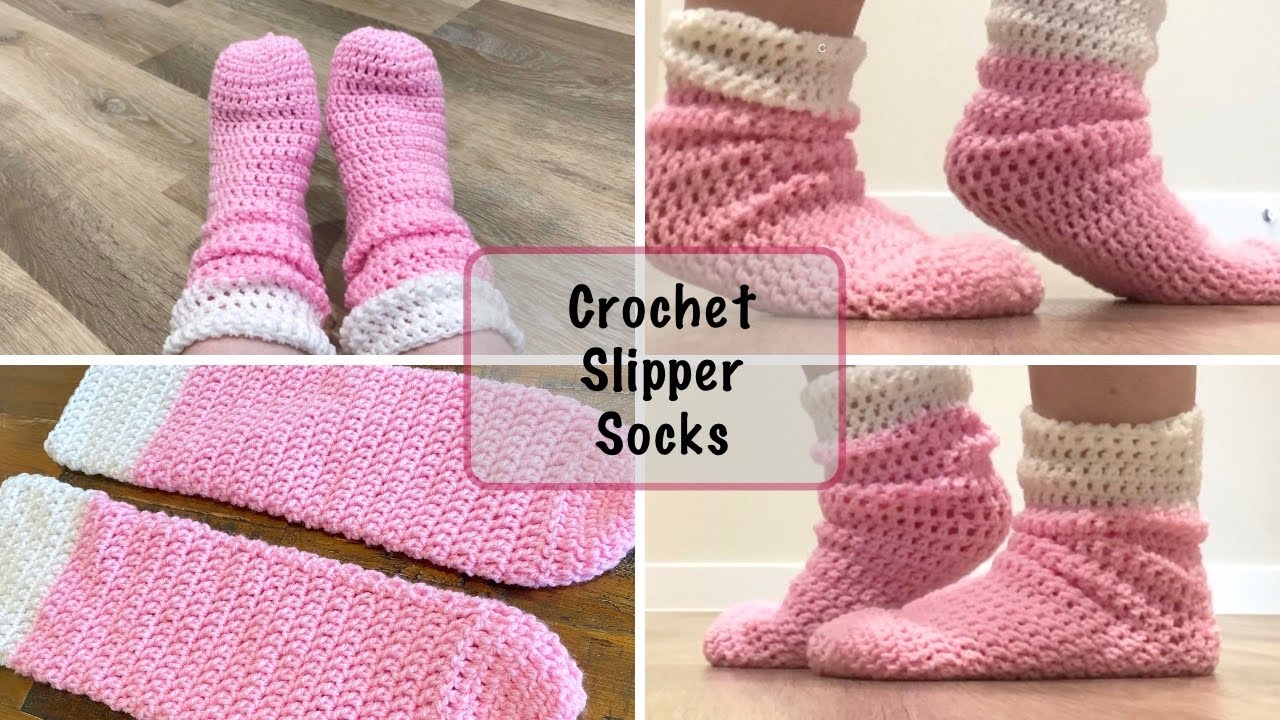 The EASIEST &  FASTEST Crochet Slipper Socks Ever! #crochet #howtocrochet #crochetforbeginners.