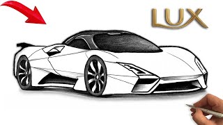 Realistic Supercar Pencil Sketch Easy Luxury Sports Car Drawing