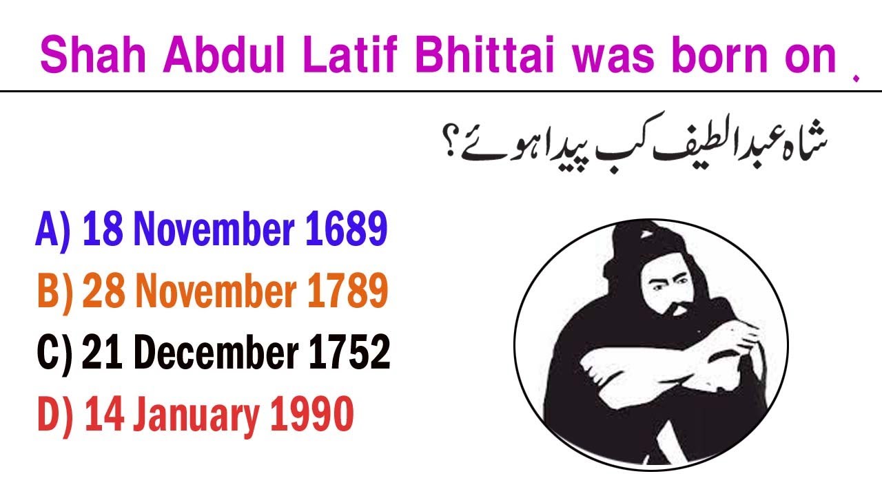 Hazrat Shah Abdul Latif Bhittai R.A  General Knowledge Mcqs | Most Important Mcqs  Shah Abdul Latif
