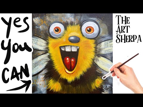 How to Draw AND Paint  a cute Bumble Bee 🌟🎨 Learn  acrylics for beginners: Step by Step