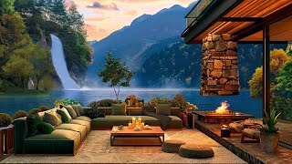 Cozy Lakeside Porch Ambience with Smooth Jazz Piano Music  Relaxing Fireplace Sounds for Study,Work