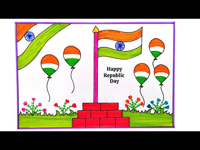 Easy Republic Day Drawing/ Indian flag drawing/national day drawing #viral  #trending #satisfying - YouTube