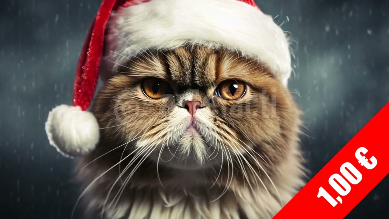 Funny Grumpy Cat Santa Stock Footage | Snowy Holiday Scene