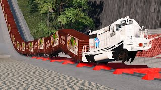 Train Accidents Derailments ✅ LONGEST Trains with 120 Rail Box Cars  BeamNG RECORD!