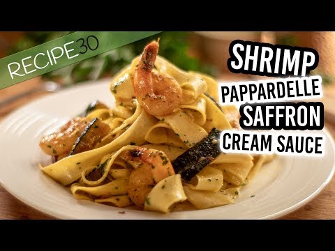 Saffron Shrimp Pappardelle pasta in a cream sauce