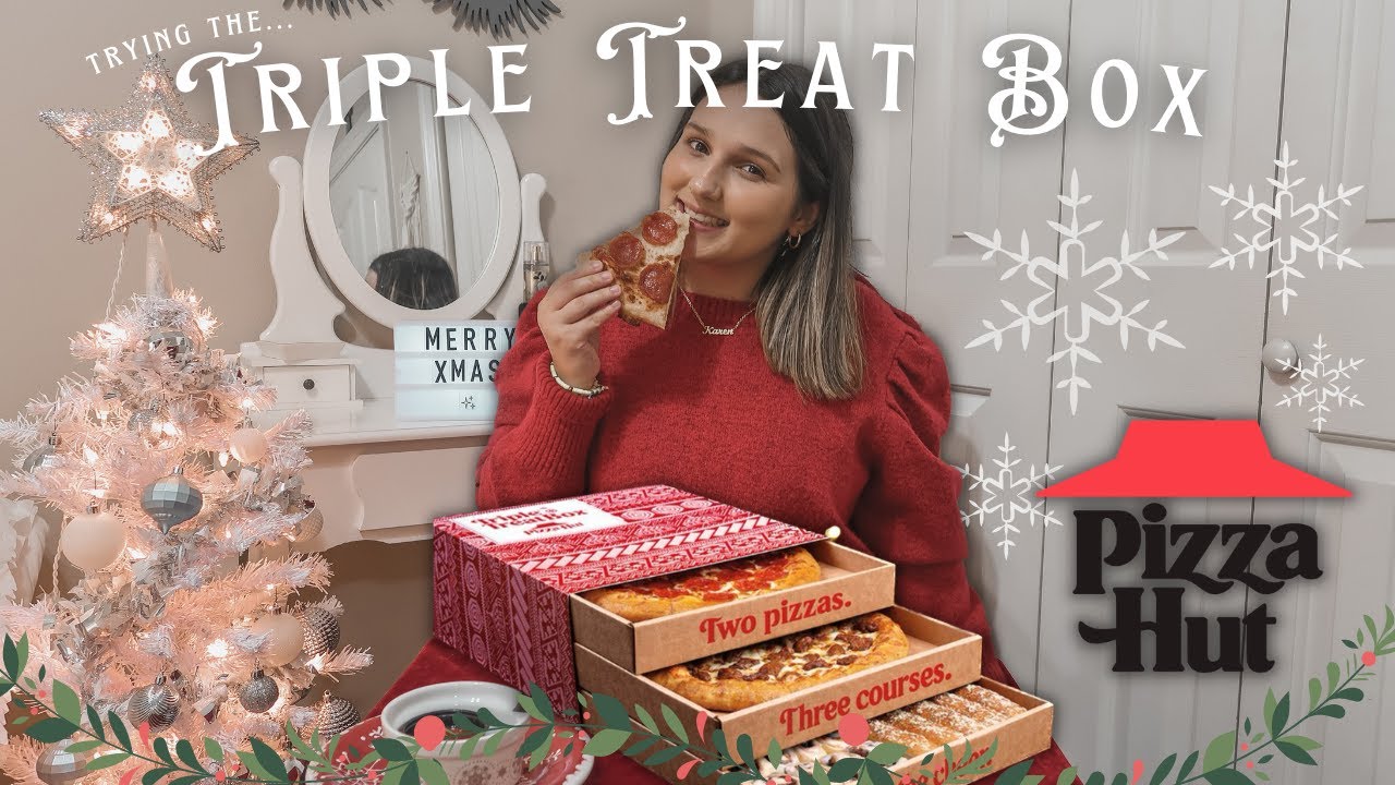 trying PIZZA HUT'S HOLIDAY TRIPLE TREAT BOX (pizza, Cinnabon cinnamon