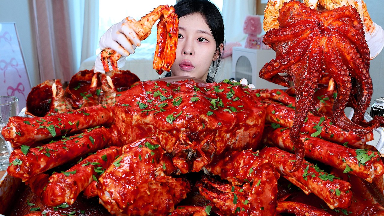ASMR MUKBANG| 직접 만든 매운 대왕 킹크랩 해물찜 씨푸드 보일 문어 먹방 & 레시피 SEAFOOD BOIL EATING
