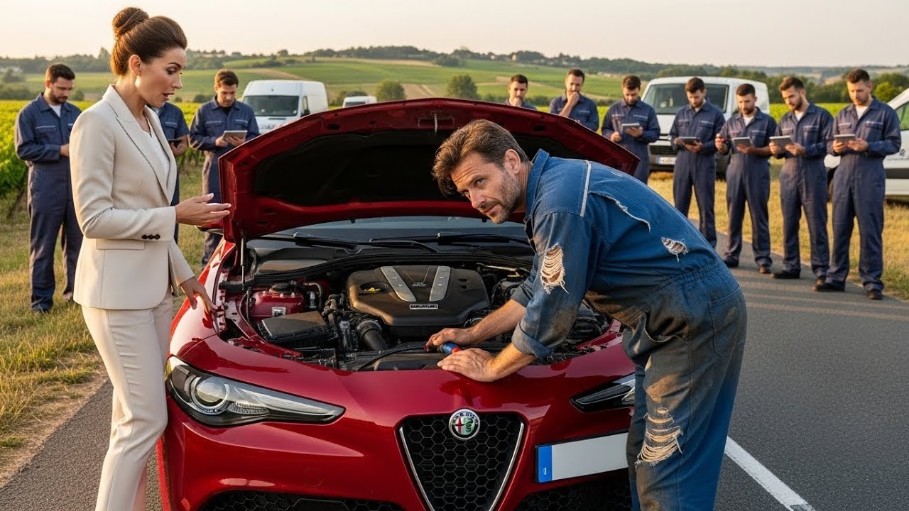 L’Alfa Romeo de la millionnaire s’est éteinte… jusqu’à qu’un pauvre mécano la rallume en 1 min.