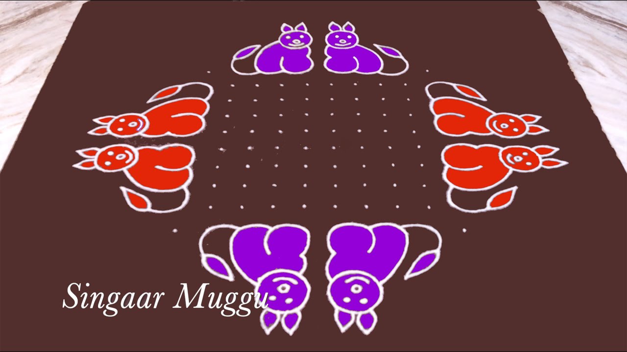 Cat rangoli 16X4 dots | Margazhi masam kolam | Sankranthi special rangoli | Margazhi rangoli