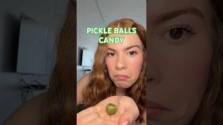 Trying PICKLE BALLS candy (and other pickle-y things) 💚🥒🎾 #pickle #candyreview #pickles #candy
