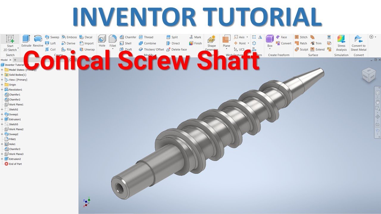 Inventor Tutorial 282 How to Make Extruder Conical Screw Shaft YouTube
