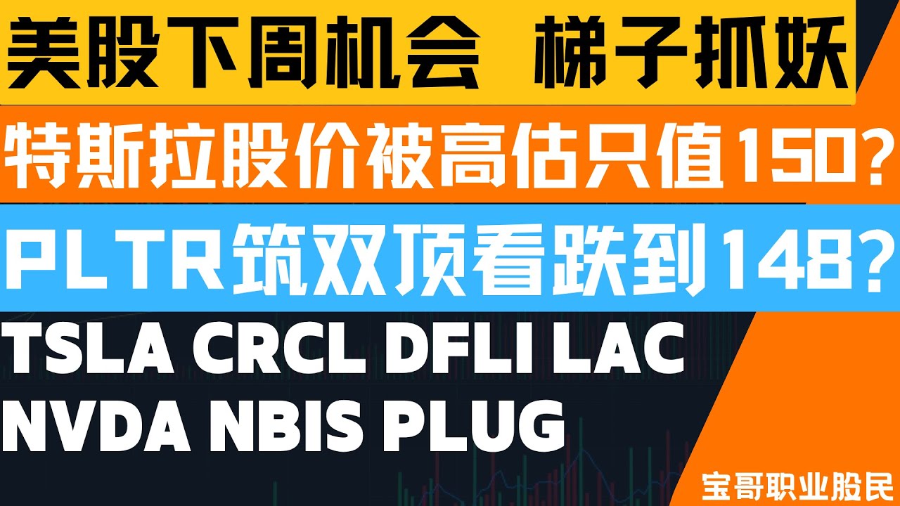 特斯拉股价被高估只值150? PLTR 筑双顶看跌到148? PLUG 股价有翻倍的空间？TSLA CRCL DFLI LAC NVDA  NBIS！10032025 #美股 #股票 #美股分析 #投資