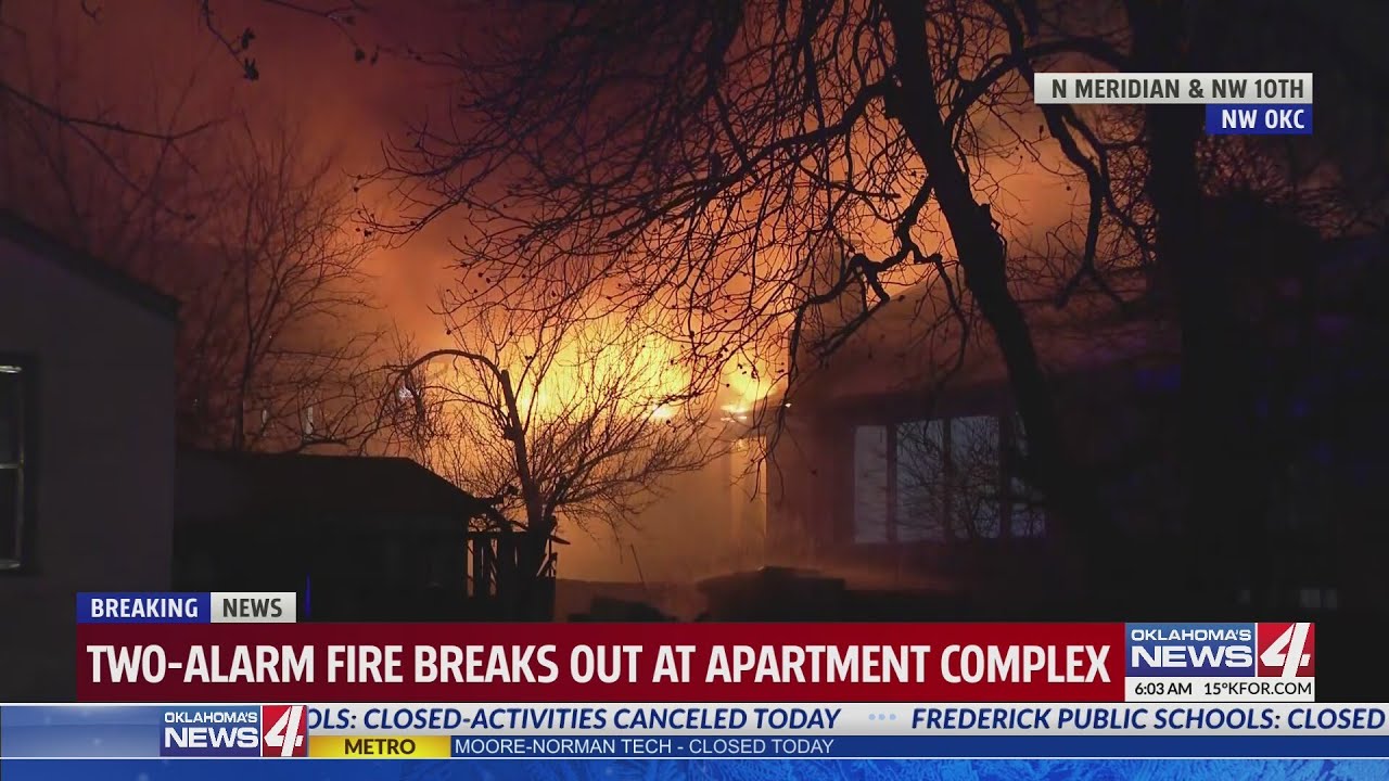Crews battle two-alarm fire at NW OKC apartment complex - YouTube