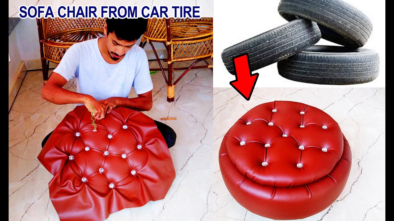 Making A Beautiful Cushion Chair Using Car Tire Diy Tyre Stool Youtube