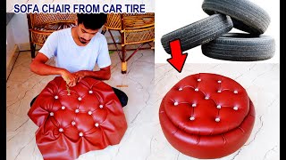 Making a Beautiful Cushion Chair Using Car Tire | DIY Tyre Stool