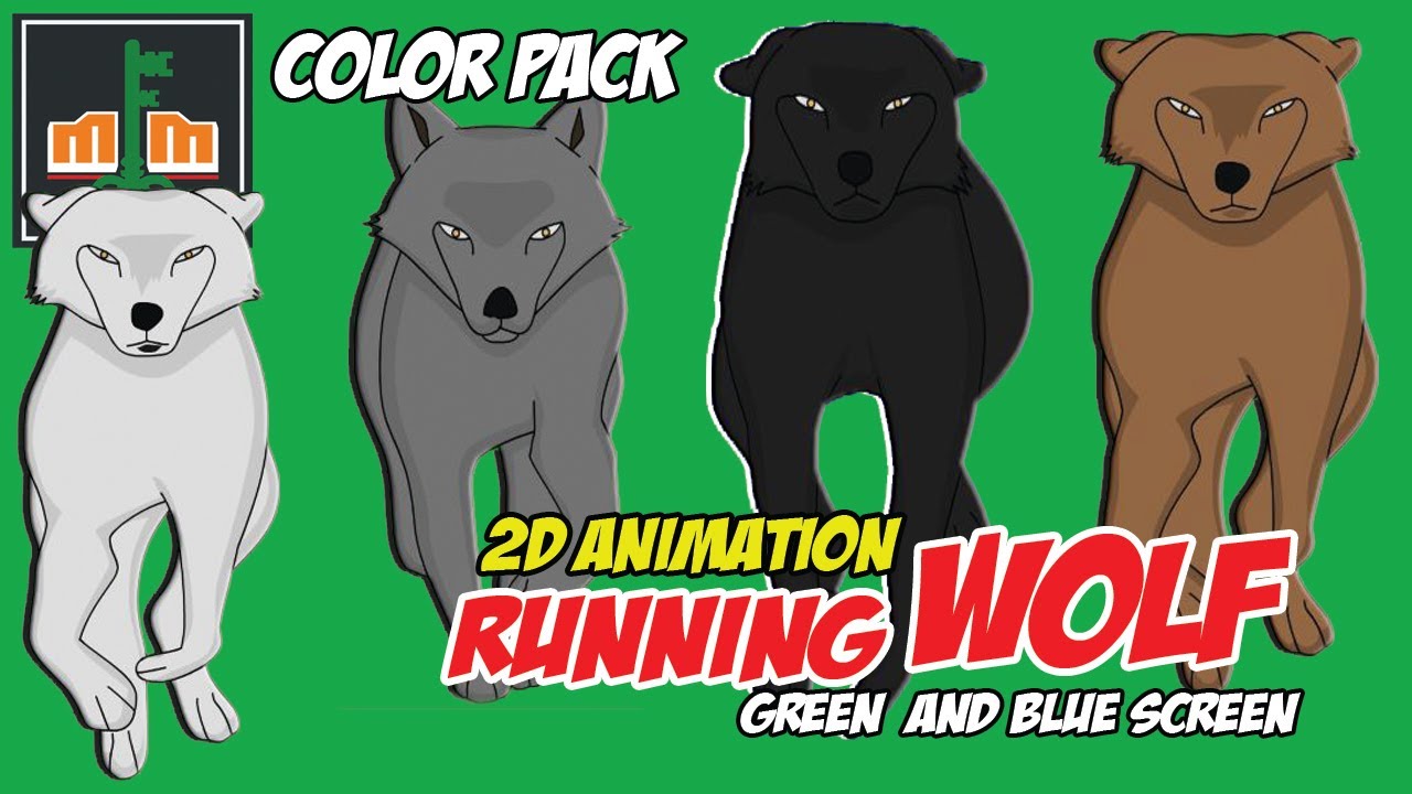 2D ANIMATION OF A RUNNING WOLF COLOR PACK || GREEN AND BLUE SCREEN