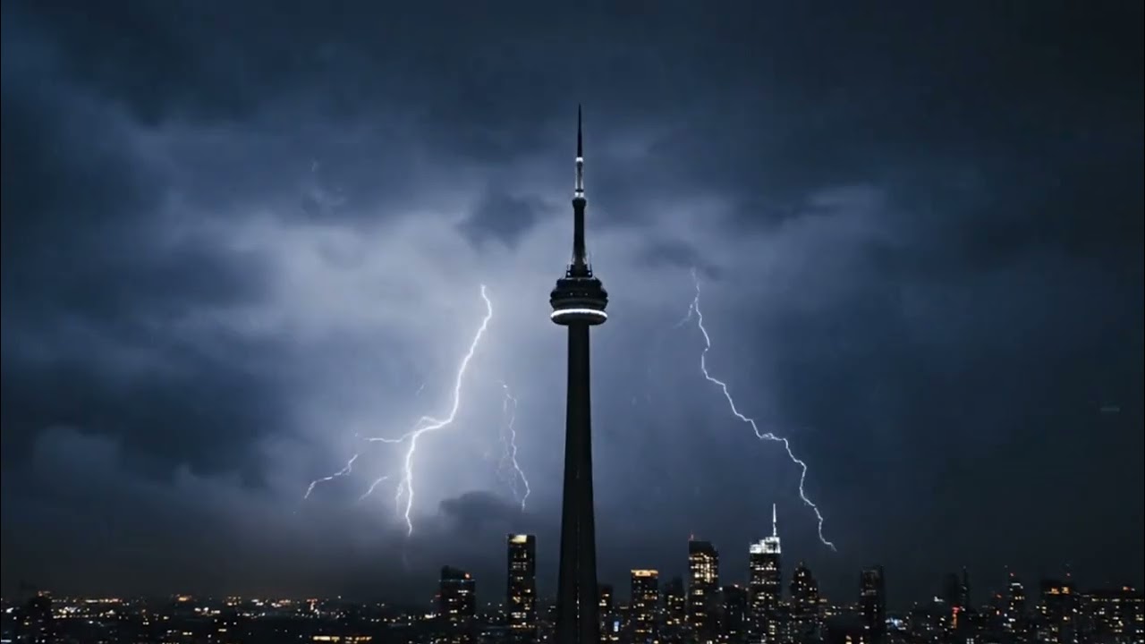 Storm with thunder and lightning over the CN Tower ASMR 