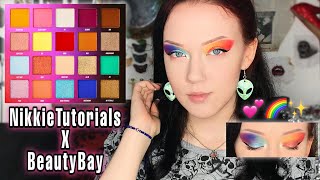 Testing NikkieTutorials X BeautyBay Palette Review + Wear &amp; Stain Test (rainbow eyeshadow tutorial)