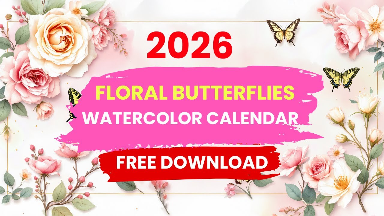 FREE Watercolor Butterfly Calendar 2026 | Download Now