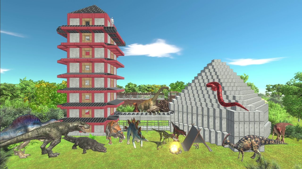 Dinosaur camping Part 10. Let's build a tall tower part 2! | Animal Revolt Battle Simulator