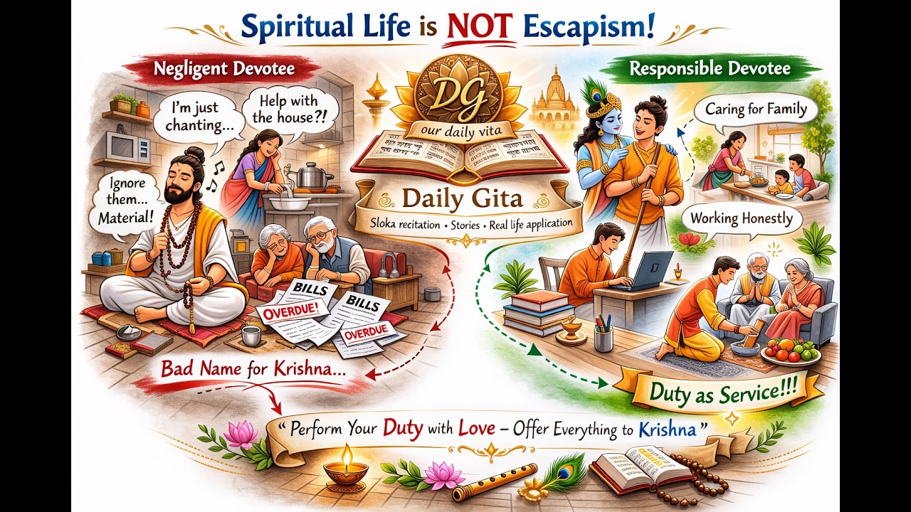 Daily Gita BG (3.22) Spiritual Life is not Escapism