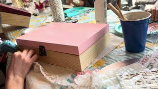 Senior Memory Box |Graduation Large DIY Wooden Keepsake Box Kit w/ Pearl Letters Lace Glitter Decals