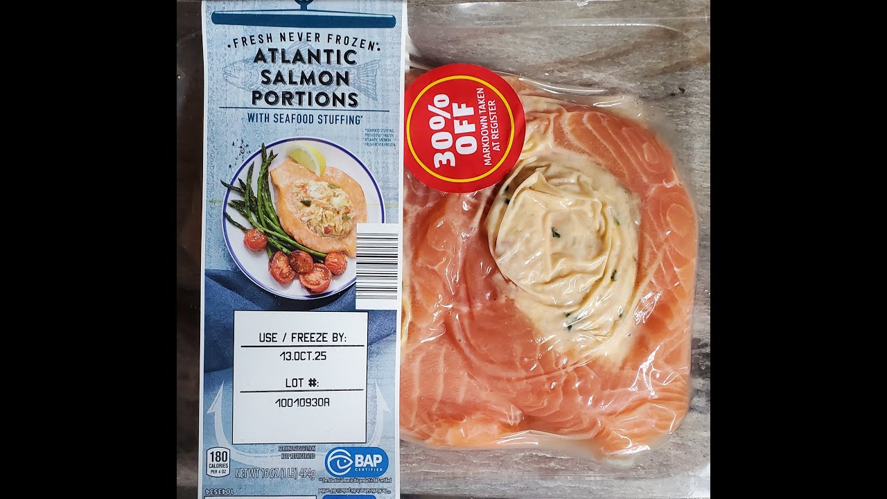Обзор свежих, никогда не замороженных порций атлантического лосося с начинкой из морепродуктов от...