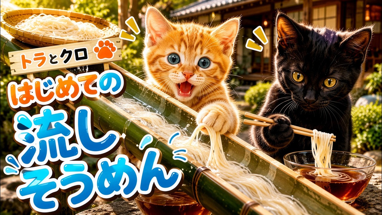流しそうめんセッ　ruru_gaga トラとクロ】はじめての流しそうめん | Tora & Kuro's First Flowing