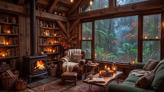 Autumn Rain Escape 🍂 Relaxing Jazz Music with Cozy Fireplace & Forest Views for Sleep, Stress Relief