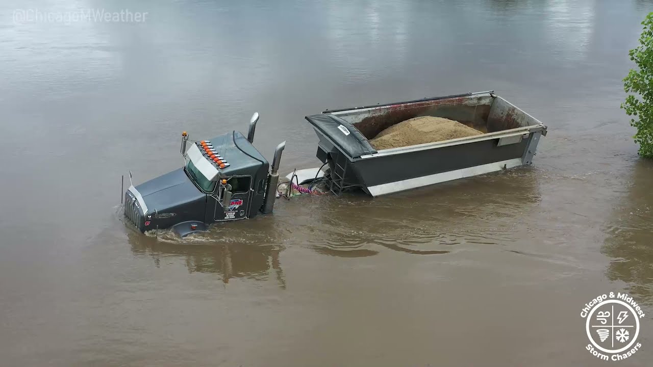 Flooding in McLean County, Illinois - Heyworth, IL - Trucks, Houses, Cars, Roads under water 7-16-21