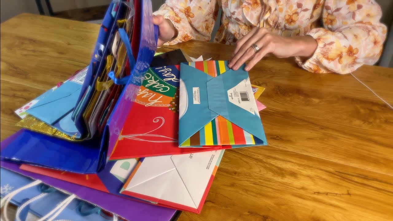 ASMR inspecting gift bag collection (rummaging, no talking)